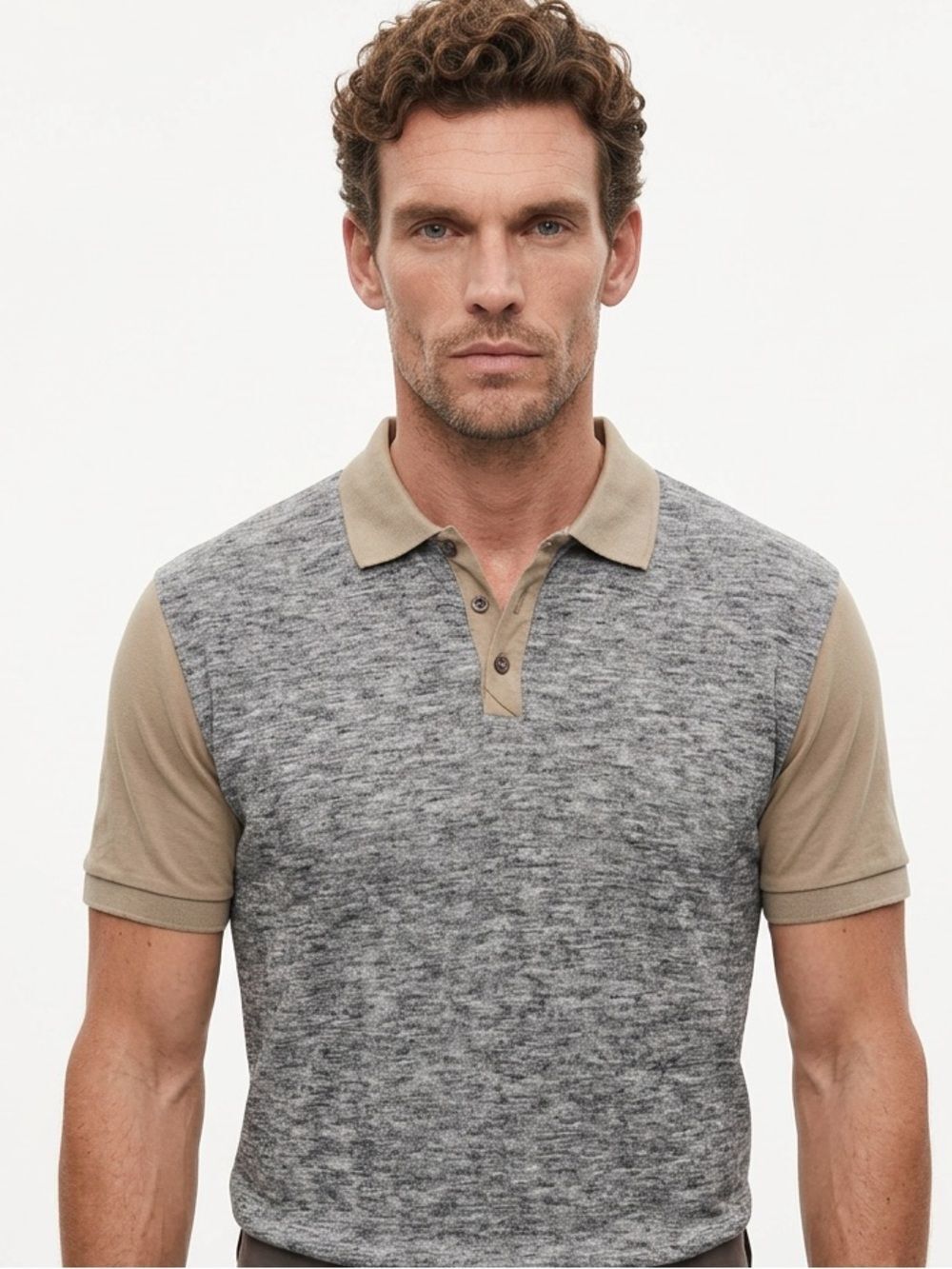 LANVIN | Gray and Tan Designer Wool Polo Shirt Men’s Size Large